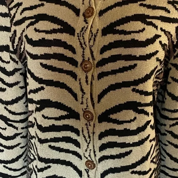 *SOLD* Vintage Philippe Marques cream/black zebra print cardigan sweater - Picture 3 of 7